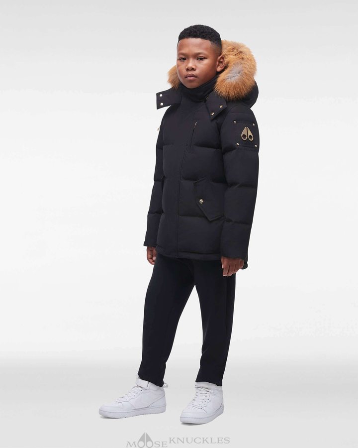 Moose Knuckles Gold 3q Fur Lasten Takit Mustat Kultaiset | 69NWETYJQ