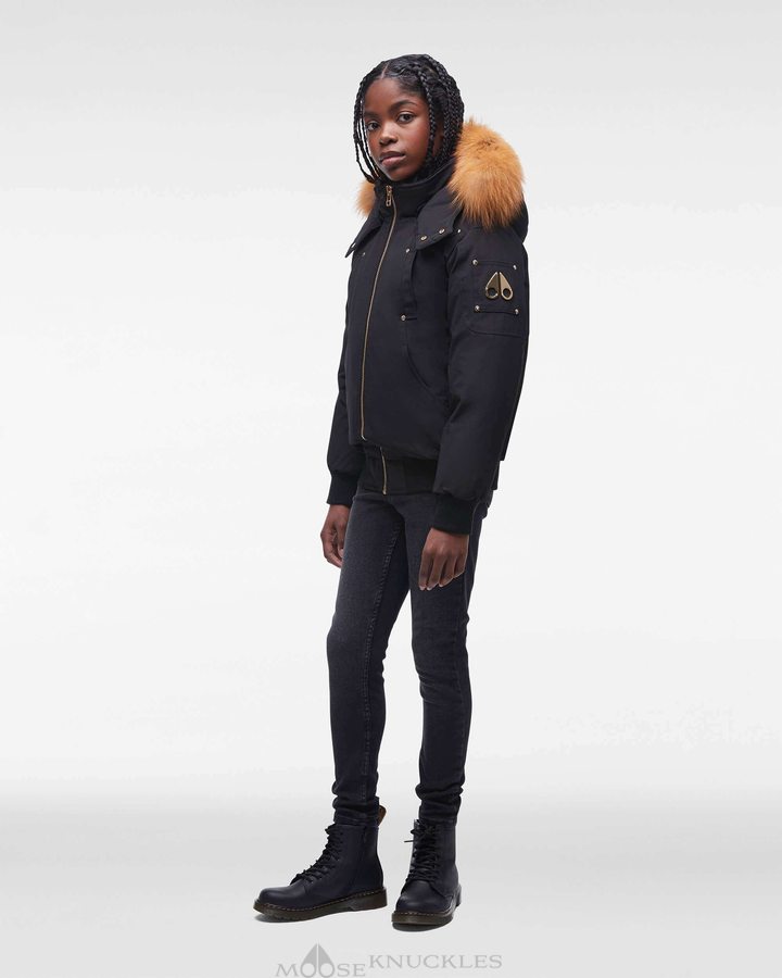 Moose Knuckles Gold Bomber Fur Lasten Bomber Takki Mustat Kultaiset | 93NYXTZSI